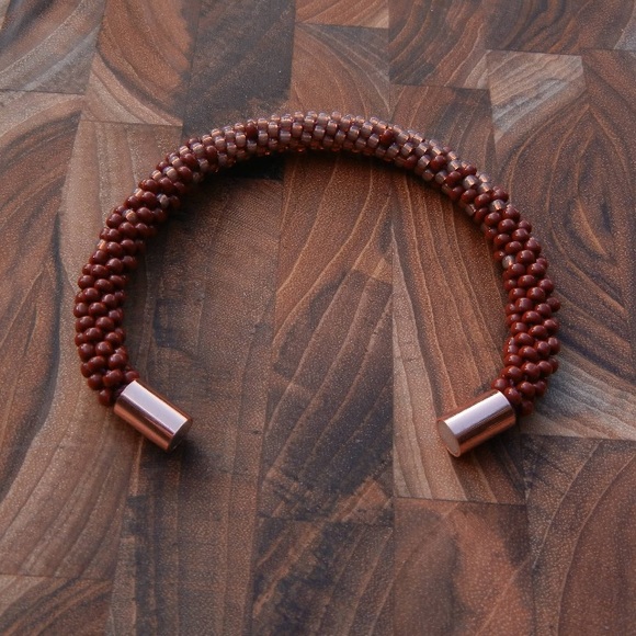 Copper tone Oxblood Seed Bead Bracelet, Handmade Custom Size | Jaded Vine Design - Picture 2 of 6